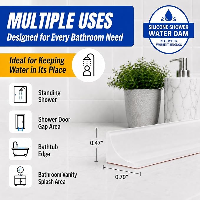 Transparent Shower Threshold Water Dam, 39 in Sink Splash Guard | Flexible - Image 2