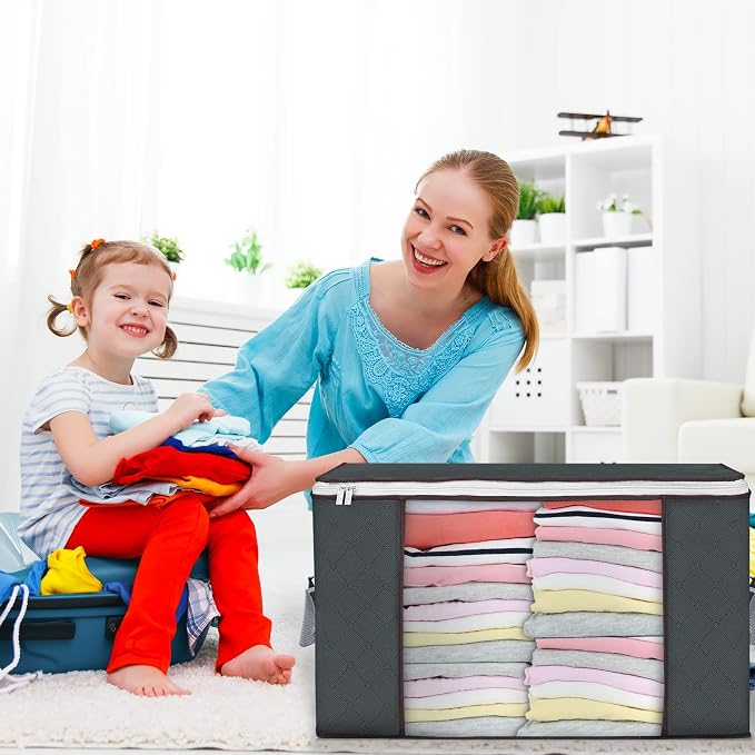 90L Large Storage Bags, 4 Pack Clothes Storage Bins Closet Organizers | - Image 6