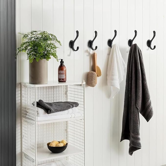 8 Pack Black Coat Hooks Wall Mount Heavy Duty Utility Retro Double Hooks - Image 3