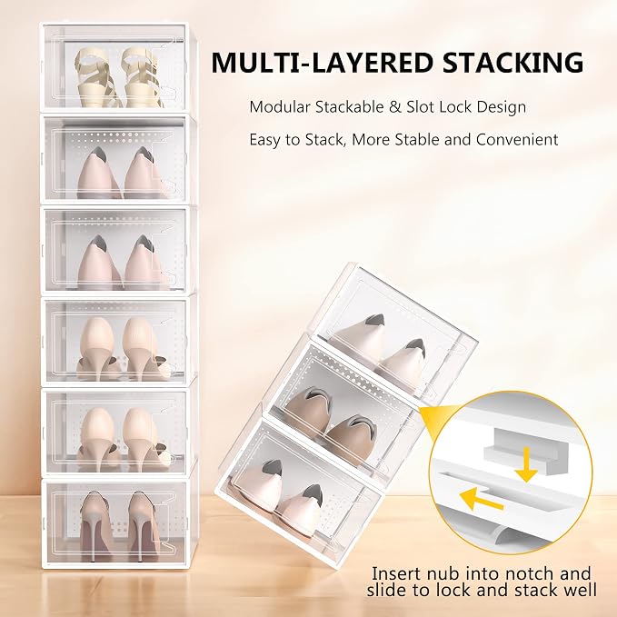 12 Pack Large Stackable Clear Plastic Shoe Storage Boxes Organizer - Image 3