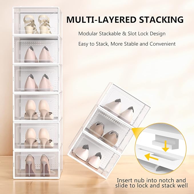 12 Pack XX-Large Stackable Clear Plastic Shoe Storage Box Organizer - Image 3