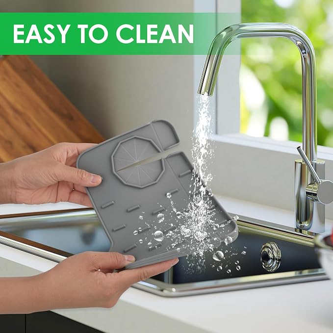 2Pcs Silicone Sink Faucet Splash Guard Mat Sponge Holder 8.3 x 5.3 Inch | Soap - Image 4