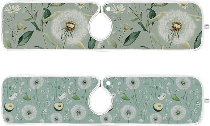 Sage Green Dandelion Mint Green Floral Avocado Sink Mat - Image 2