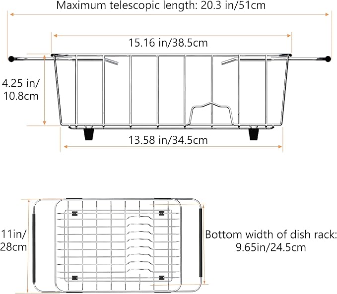 NiuYichee Stainless Steel Dish Drying Rack, Expandable Fruit & Vegetable Drain - Image 2