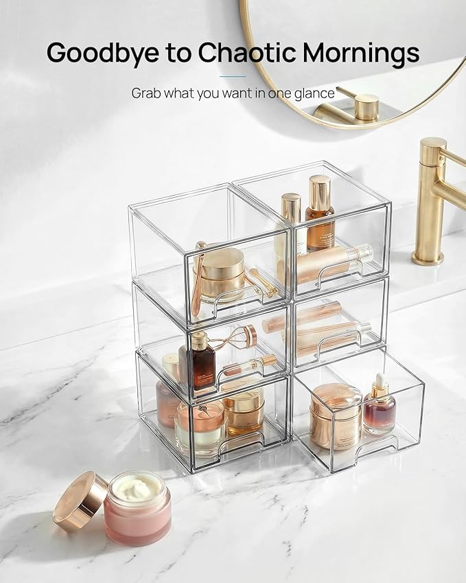 Vtopmart 8 Pack Small Clear Stackable Storage Drawers | Plastic Bins, Bathroom - Image 3