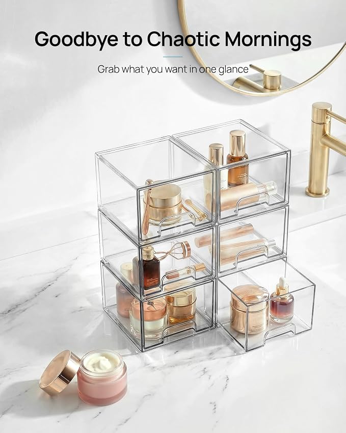 Vtopmart 12 Pack Small Clear Stackable Storage Drawers | Plastic Bins, Bathroom - Image 3