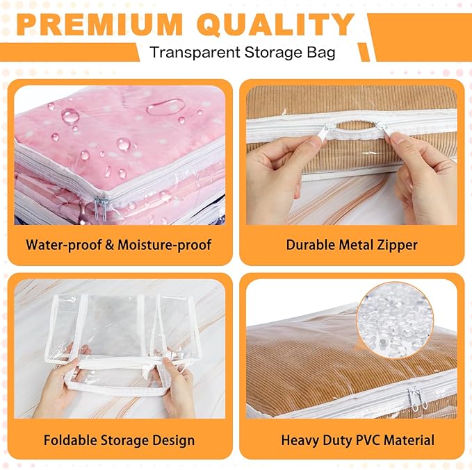 Clear Zippered Plastic Clothes Storage Bags, 6 Pack, Size: 10.5 x 10.5 x 2.5 - Image 3