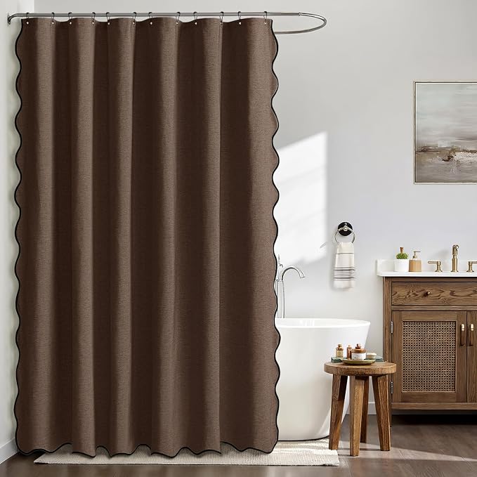 MIULEE 72"x90" Extra Long Scalloped Linen Shower Curtain Brown - Image 3