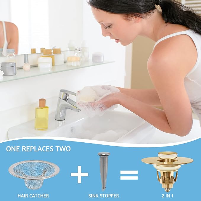 Gold Bathroom Sink Stopper – Pop Up Drain Stopper & Strainer, 2-in-1 Universal - Image 7