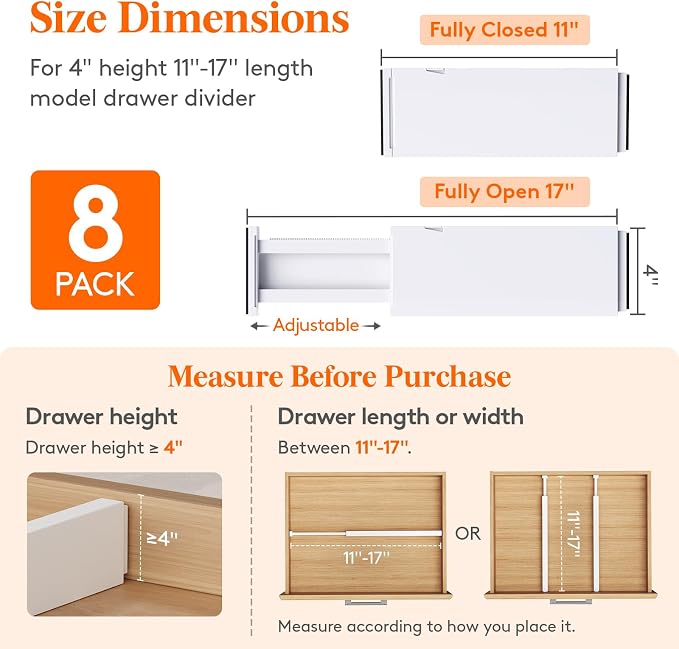 Lifewit 4" High Upgrade Drawer Divider, Adjustable Drawer Organizer Clothes | 8 - Image 2