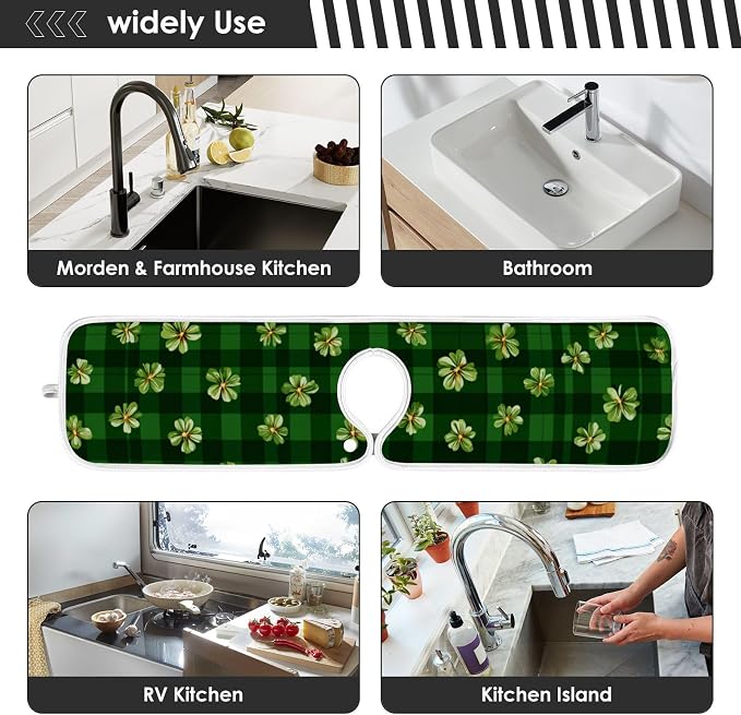 Green Checkered Tiny Clovers Line Sink Mat - Image 7