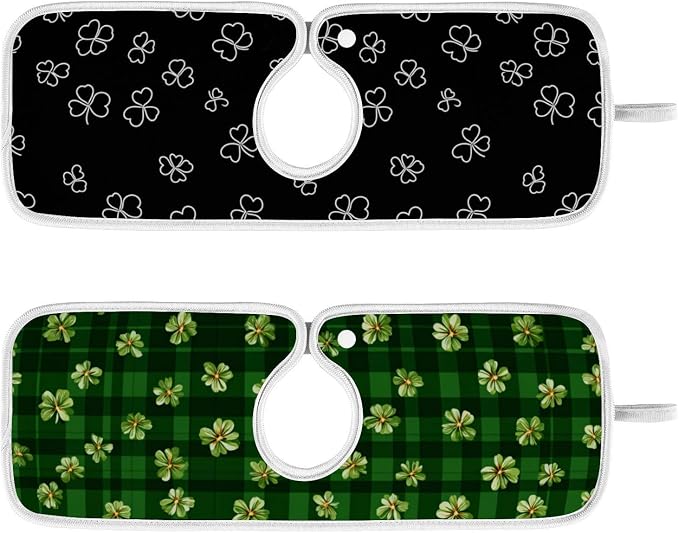 Green Checkered Tiny Clovers Line Sink Mat - Image 2