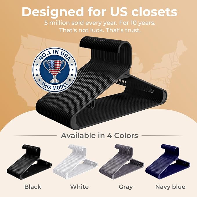 HOUSE DAY Black Plastic Hangers 16 Pack, Slim Space-Saving Clothes Hangers | - Image 9