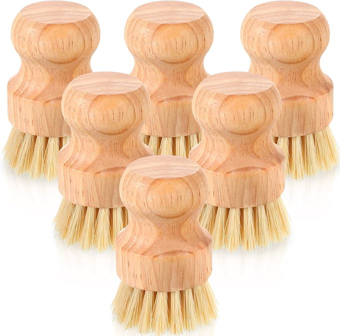 Nuenen 6 Packs Bamboo Dish Scrub Brushes Wooden Scrubbers Set Kitchen by Nuenen