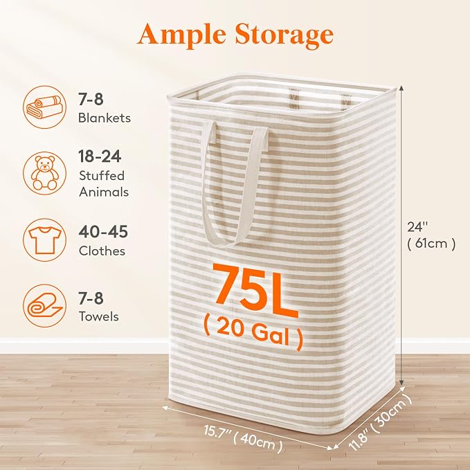 Lifewit 75L x 2 Pack Collapsible Laundry Hamper Large, Tall Foldable Dirty - Image 2