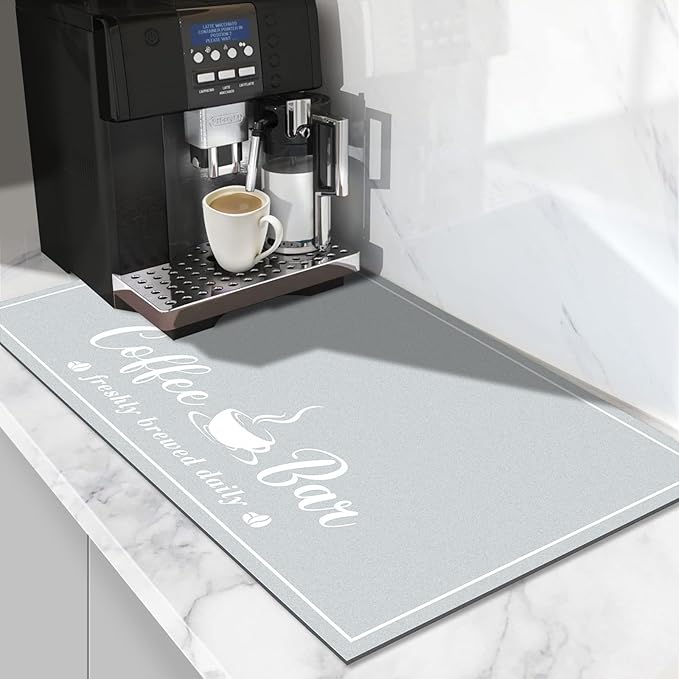 CooRug Fashion Coffee Mat, Dish Drying Mat 16" x 24" Light Grey | Hide Stain by CooRug