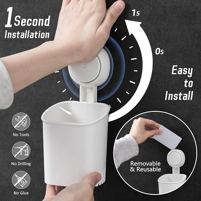Powerful Suction Cup Toothbrush Holder, Drill-Free Wall Shower Holder - Image 2