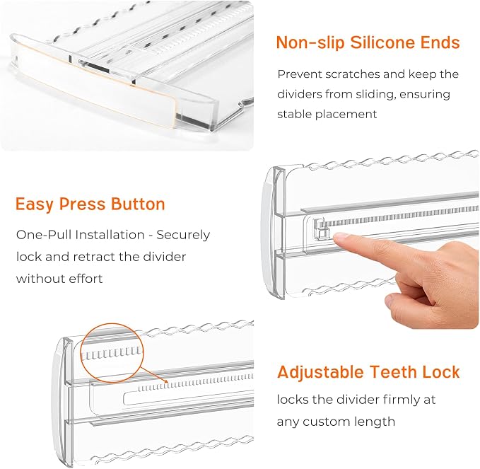 12 Pack 2.36" High Shallow Drawer Dividers, 12.5"-21.3" Expandable | Adjustable - Image 6