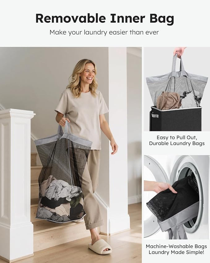 SOLEDI 90L Laundry Hamper with Lid, Large Collapsible Laundry Basket | Sturdy - Image 4