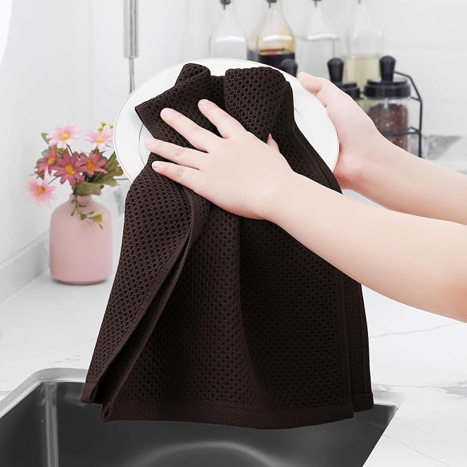 Homaxy 100% Cotton Waffle Weave Kitchen Dish Towels 24-Pack, Dark Brown | 13 x - Image 4