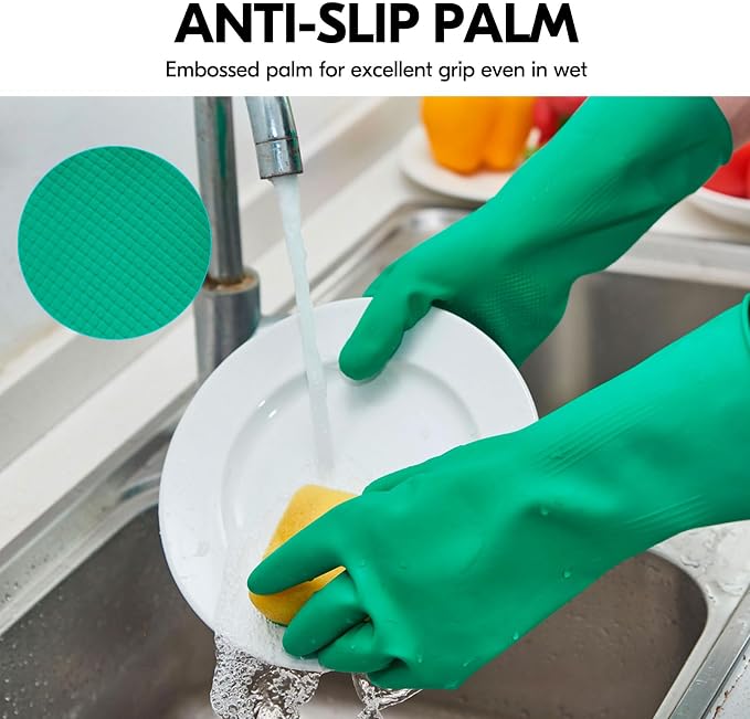 Vgo...Latex Reusable Household Gloves, Cleaning Gloves, Long Cuff | 10 pairs - Image 3