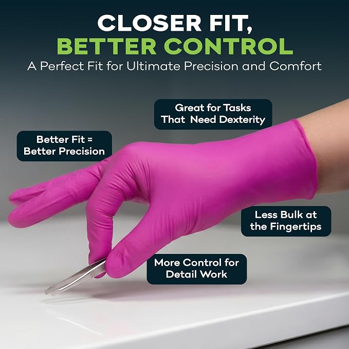 FifthPulse Fuchsia Hot Pink Nitrile Disposable Gloves -3 Mil Medical Exam - Image 8