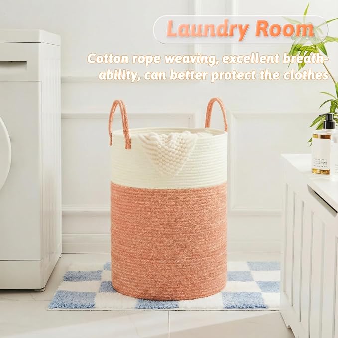 Laundry Basket, Woven Cotton Rope Laundry Hamper, 80L - Image 5