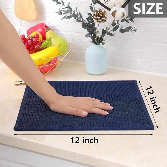 Homaxy 100% Cotton Waffle Weave Kitchen Dish Cloths 8-Pack, Dark Navy | 12 x 12 - Image 5