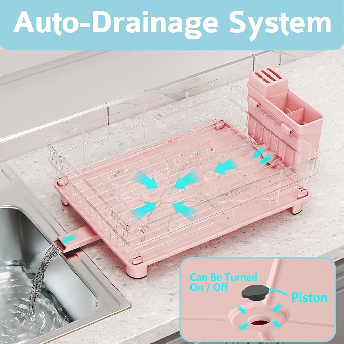 Dish Drying Rack for Kitchen Counter, 12.8" W x 16.9" L, Self-Draining - Image 2