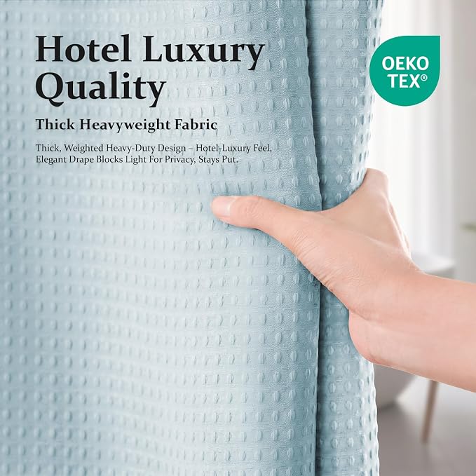 Dynamene Long Waffle Shower Curtain 256 GSM Heavy Fabric 72x80 Fog Blue - Image 6