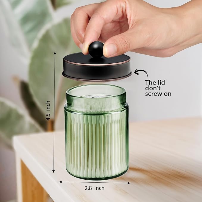 Amolliar Green Glass Qtip Holder Apothecary Jar, Bathroom Decor, ORB 1 Pack - Image 2