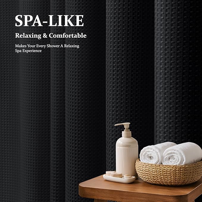 Dynamene Stall Waffle Shower Curtain 256 GSM Heavy Fabric 36x72 Black - Image 3