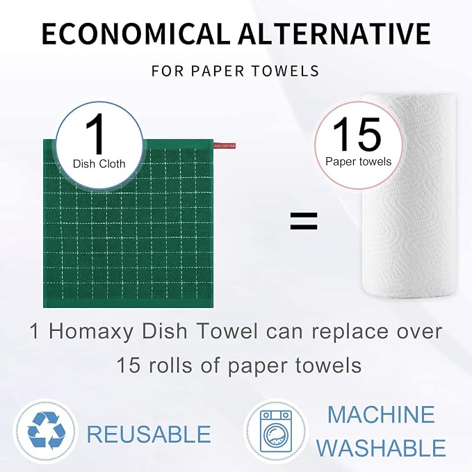 Homaxy 100% Cotton Terry Kitchen Dish Cloths, 6 Pack, Dark Green - Image 7