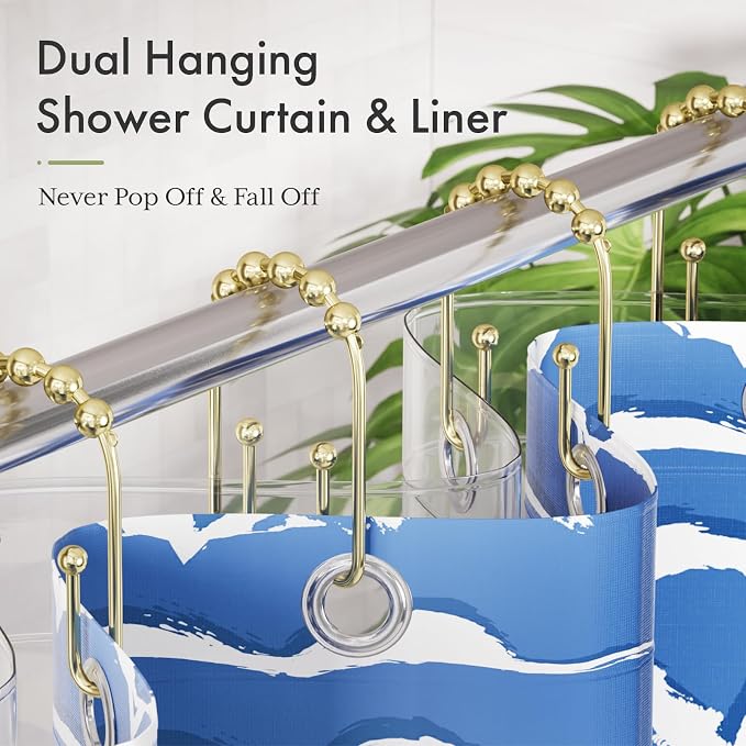 AmazerBath Shower Curtain Hooks Gold Shower Curtain Rings Rust Proof, Double - Image 3