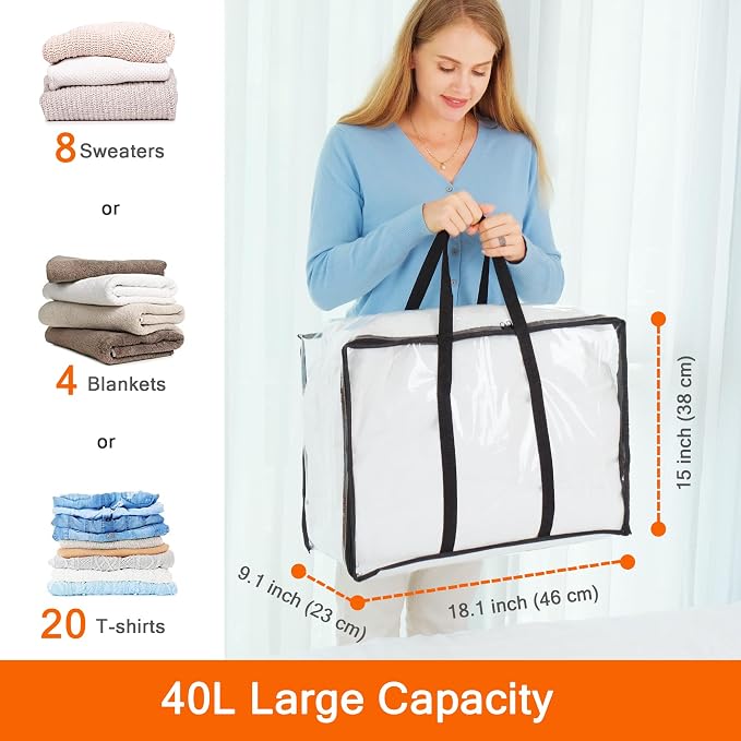 3 Pack Clear Storage Bags for Clothes Blanket Comforter & Bedding | 40L Plastic - Image 2