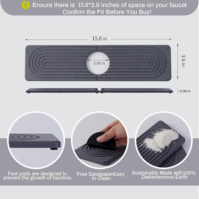 Stone Faucet Mat for Kitchen Sink, Faucet Mat Fast Drying Diatomite | Sink - Image 2