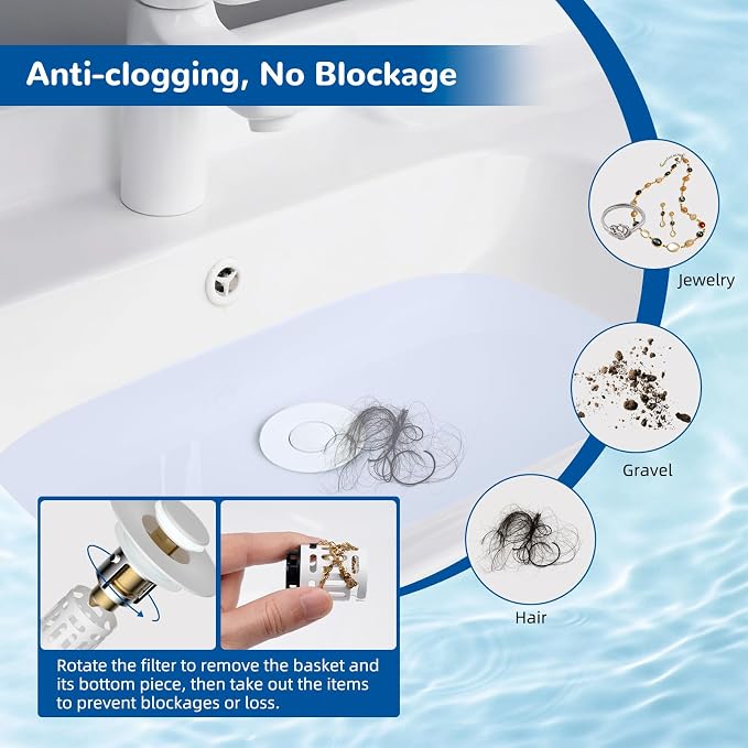 Hibbent Upgraded 3 in 1 Bathroom Sink Drain Strainer, Pop Up Stopper | - Image 4