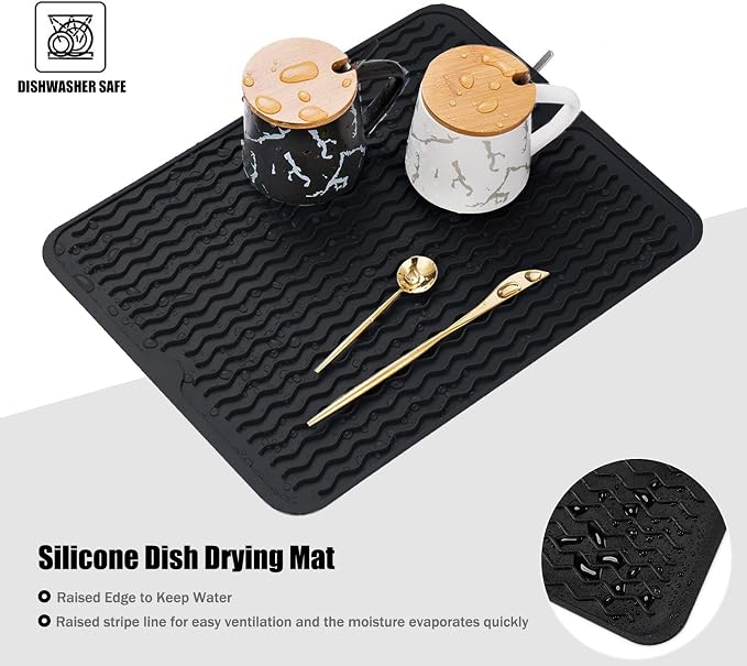 Silicone Dish Drying Mat, Non-Slip Easy Clean Sink Mat, Large Heat-resistant - Image 4