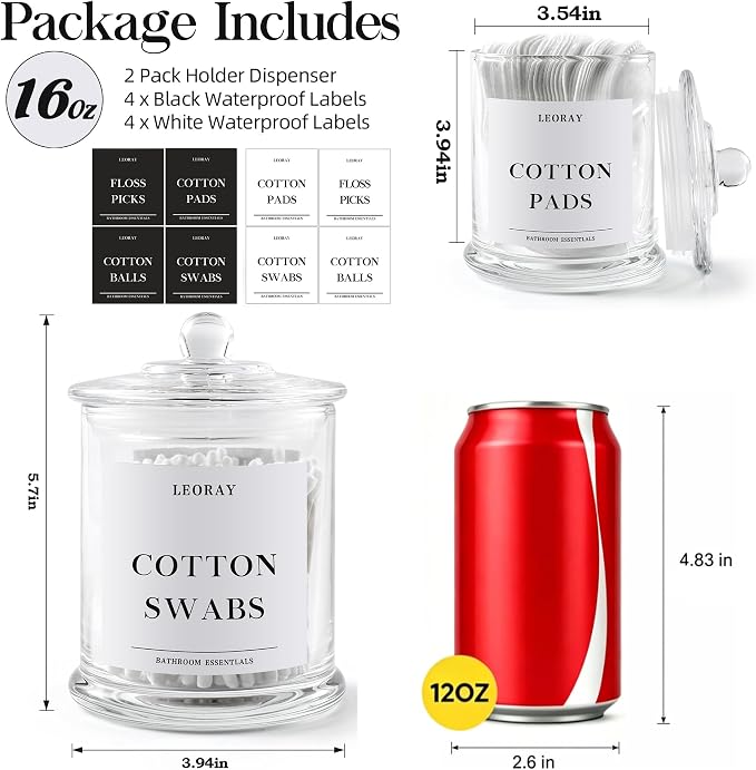 LEORAY 2 Pack Glass Qtip Holder Dispenser - Image 4