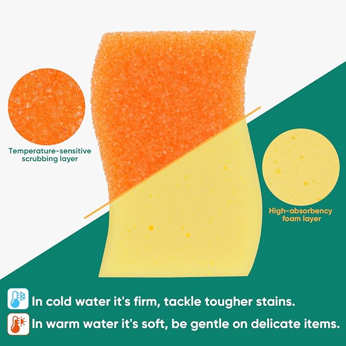 LAUNDRYLUX Scrub Sponge, 8 Pack Dual-Sided Temperature-Responsive Scrubber | - Image 3