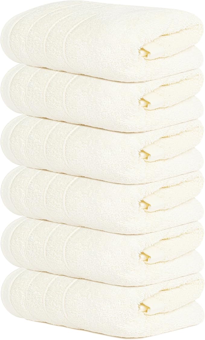 6 Piece Hand Towels Set 16 x 28 Inches, Cream | 100% Cotton, Lighter Weight by TensTowels