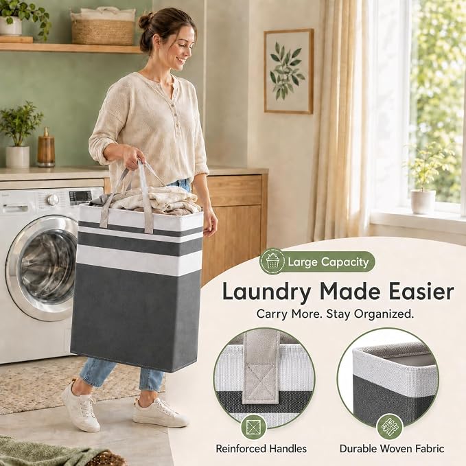 BOOMIBOO 2 Pack Large Laundry Basket, Waterproof Freestanding Laundry Hamper - Image 4