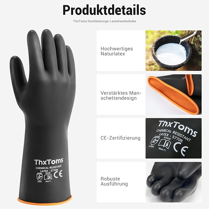 ThxToms Chemical Resistant Gloves, Long Rubber Gloves, Puncture Resistant | - Image 2