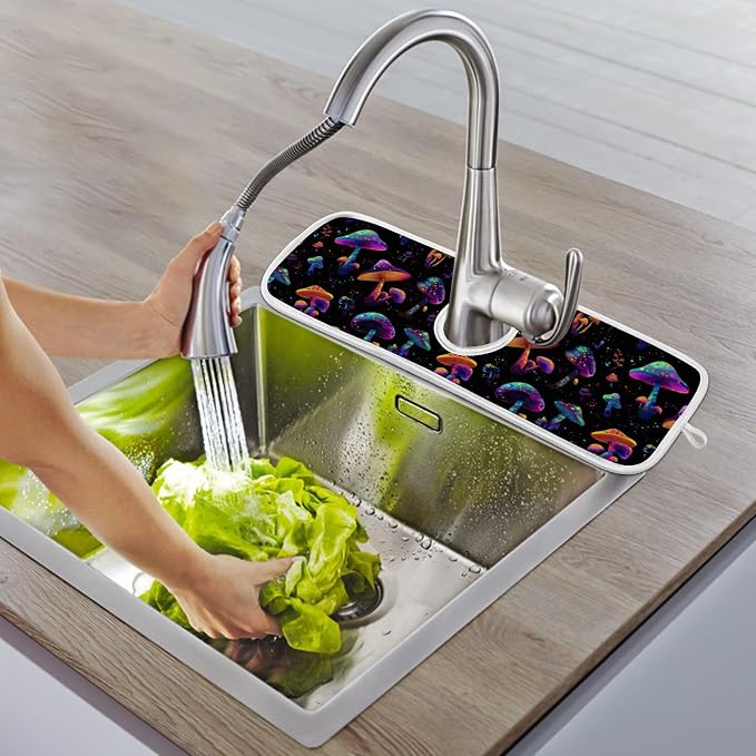 Neon-color Mushrooms Sink Mat for Faucet Sink Splash Guard Faucet Handle Drip - Image 9