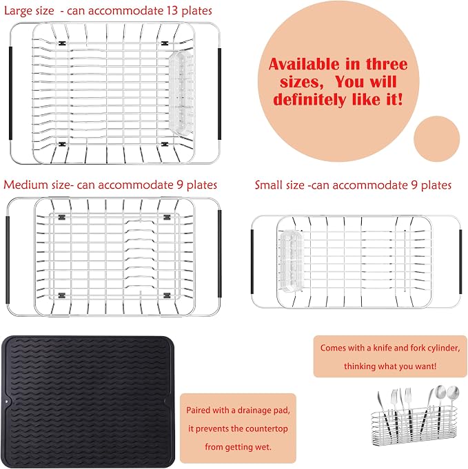 NiuYichee Stainless Steel Dish Drying Rack, Expandable Fruit & Vegetable Drain - Image 11