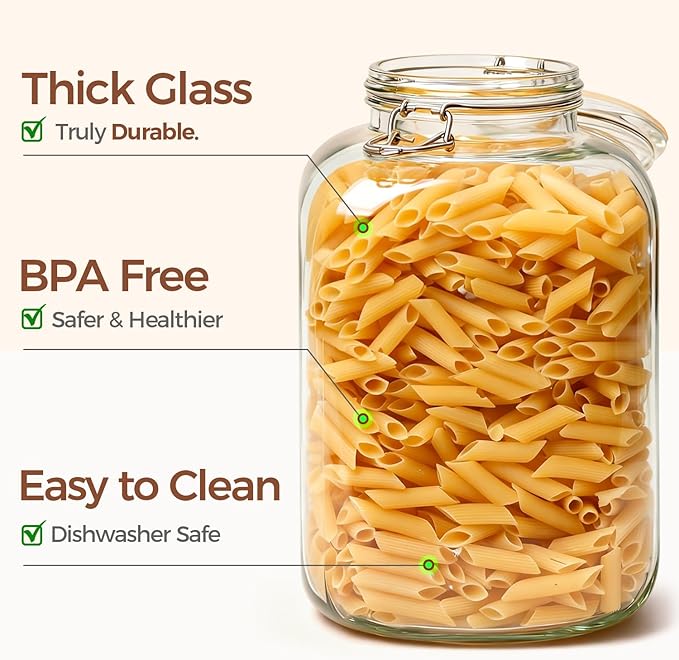ComSaf Square Glass Jars with Airtight Lid 1.3 Gallon 2 Pack Large Canister | - Image 4