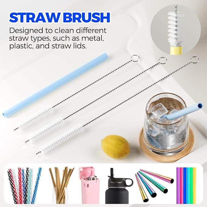 Holikme 6 Pack 4 in 1 Cup Lid Cleaning Brush 3 Straws Bottle Brush, Silicone - Image 5