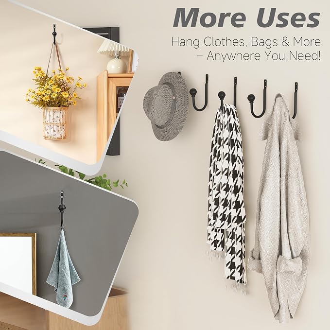 Hion Curtain Holdbacks Black 2pcs, Curtain Tiebacks Wall Mounted Hooks | - Image 5