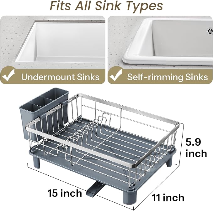 SNTD Dish Drying Rack for Small Kitchen Counter, Rotating Spout & Angled - Image 2