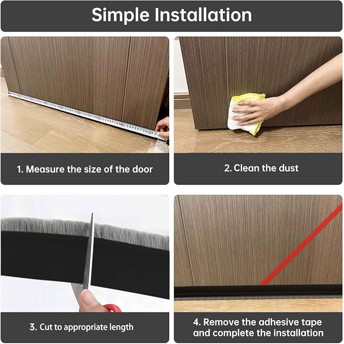 Self-Adhesive Brush Door Sweep, 39.37" L x 2" W, Blocks Dust and Noise - Image 6